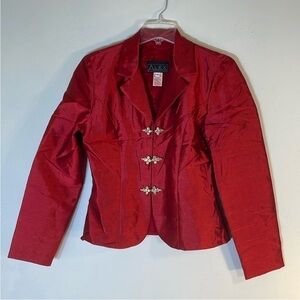 NEW! Alex Evenings Red Satin Jewel Button Jacket. 4.
